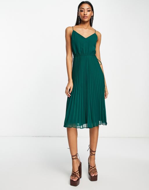 ASOS DESIGN Robe caraco mi longue pliss e avec cordon de serrage la taille Vert for t