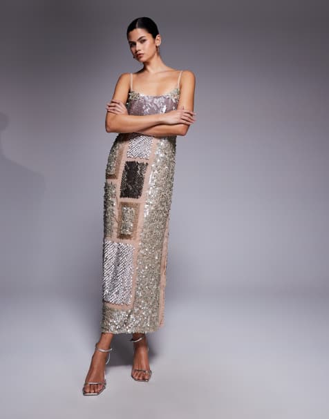 ASOS DESIGN - Robe caraco mi-longue semi-transparente à ornements variés - Beige - view 1