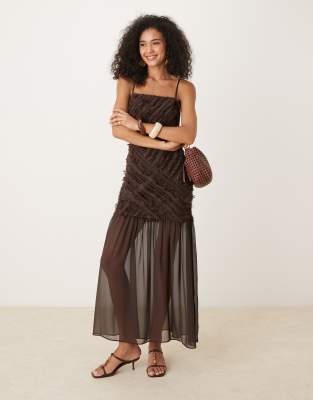 ASOS DESIGN - Robe caraco texturée courte à taille basse - Chocolat-Bleu