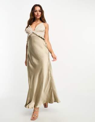 Robe En Lin Taupe Forme Boule - Taille 40, Occasion Très Bon état