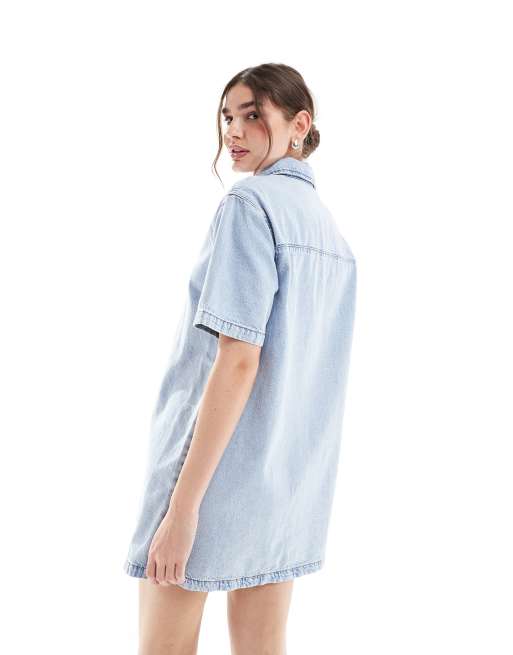 ASOS DESIGN - Robe chemise à manches courtes en tissu doux - Bleu clair délavé, 4 de 4