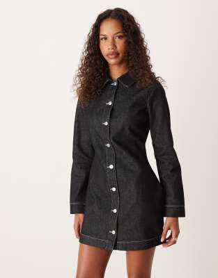 ASOS DESIGN - Robe chemise ajustée en jean - Noir