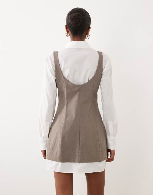 ASOS DESIGN - Robe chemise courte 2-en-1à encolure dégagée - Marron clair, 3 de 4