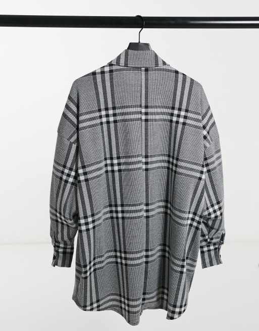 ASOS DESIGN - Robe chemise courte à manches longues et carreaux - Noir et blanc, 2 de 4
