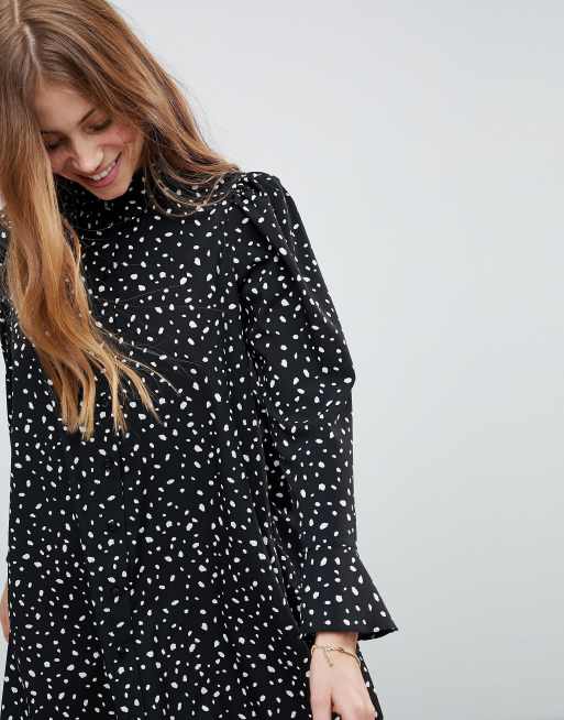ASOS DESIGN - Robe chemise courte à manches longues et motif pois parsemés, 3 de 4