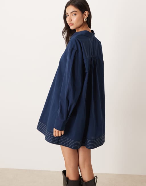 ASOS DESIGN - Robe chemise courte à ourlet surpiqué - Bleu marine foncé, 3 de 4