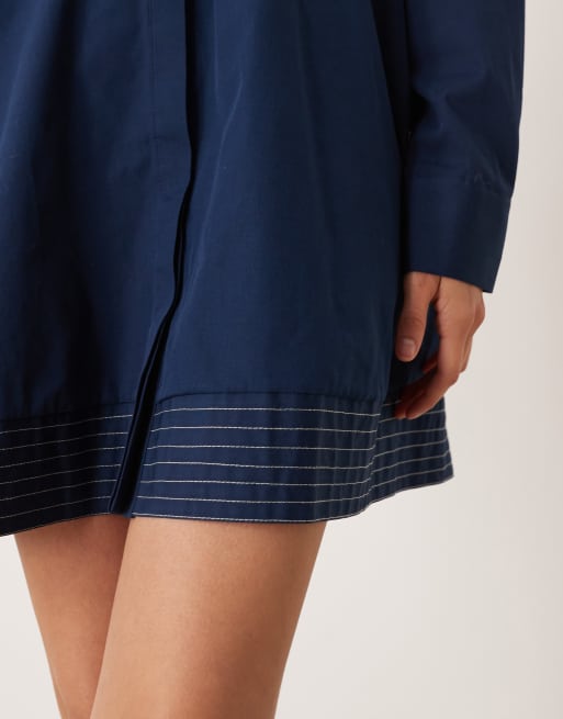 ASOS DESIGN - Robe chemise courte à ourlet surpiqué - Bleu marine foncé, 4 de 4
