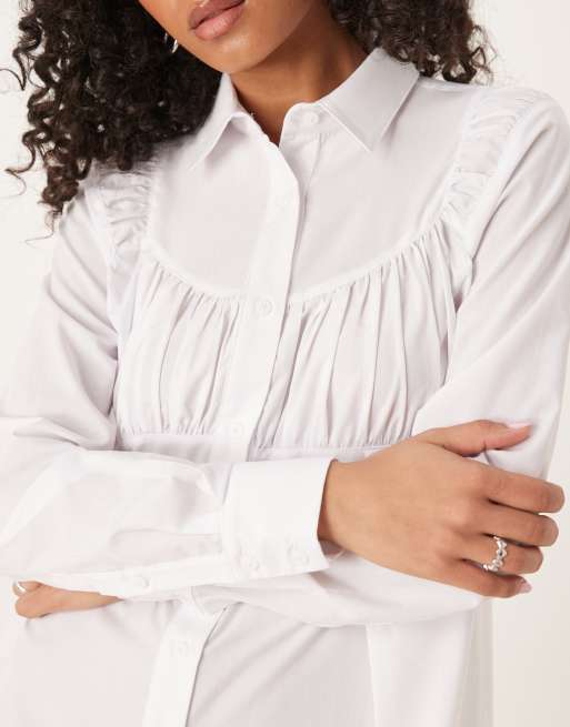 ASOS DESIGN - Robe chemise courte avec corsage froncé - Blanc, 2 de 4
