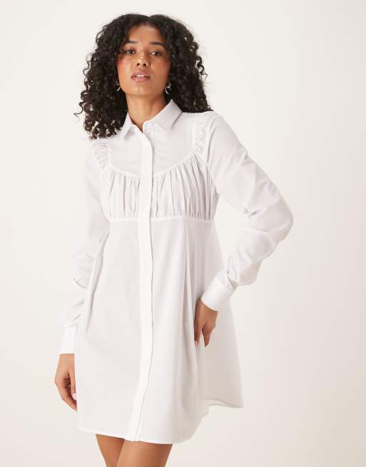 ASOS DESIGN - Robe chemise courte avec corsage froncé - Blanc, 3 de 4