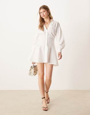 Robe chemise courte avec empiècement froncé - Blanc 38