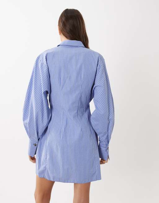 ASOS DESIGN - Robe chemise courte cintrée à la taille à carreaux vichy - Bleu marine, 3 de 4