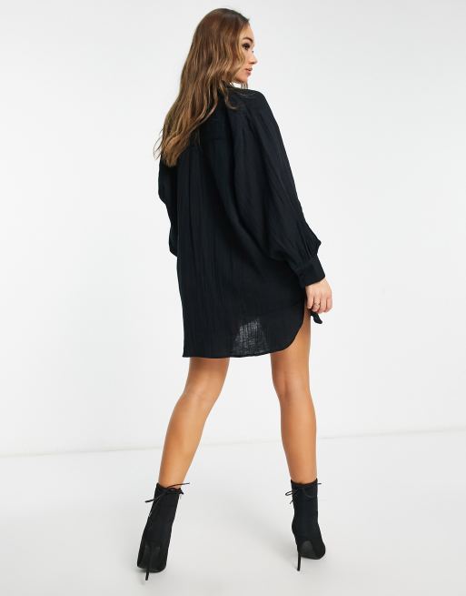 ASOS DESIGN - Robe chemise courte coupe oversize en tissu double - Noir , 4 de 4
