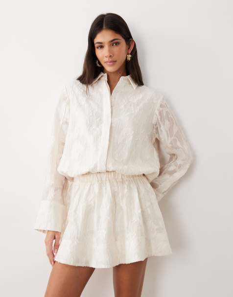 ASOS DESIGN - Robe chemise courte en jacquard - Crème - view 1