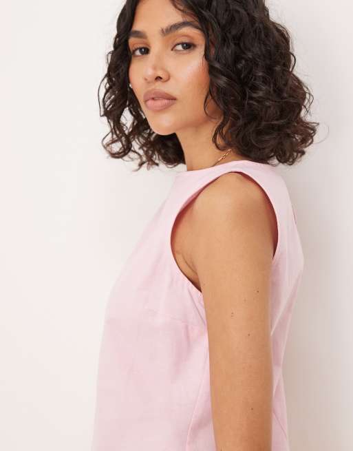 ASOS DESIGN - Robe chemise courte en lin et coton avec rayures et encolure bateau - Rose, 2 de 4
