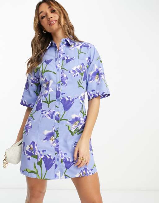 ASOS DESIGN Robe chemise courte en serg fleurs