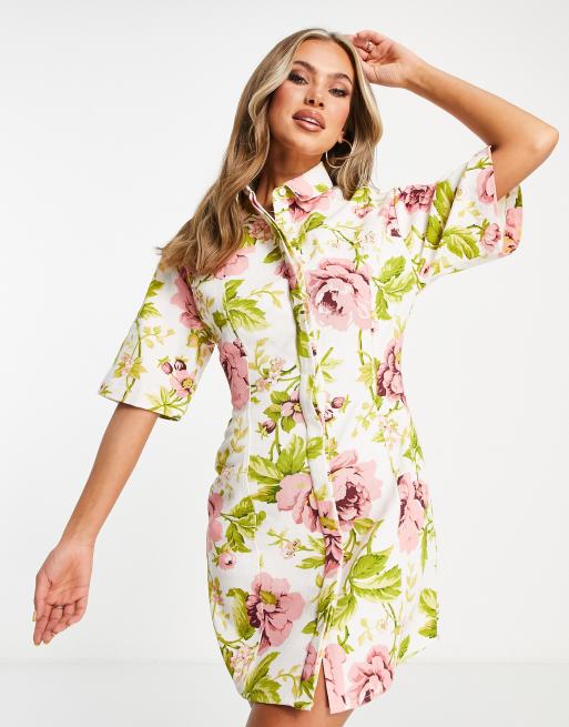 ASOS DESIGN Robe chemise courte en serg imprim floral sur