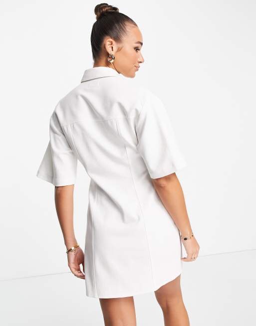 ASOS DESIGN Robe chemise courte en serge Blanc ASOS