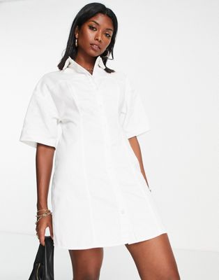 ASOS DESIGN - Robe chemise courte en sergé - Blanc