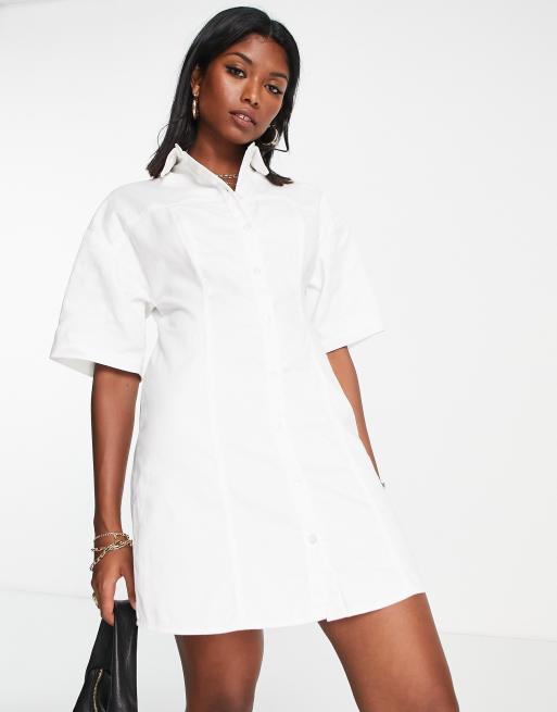 ASOS DESIGN Robe chemise courte en serg Blanc