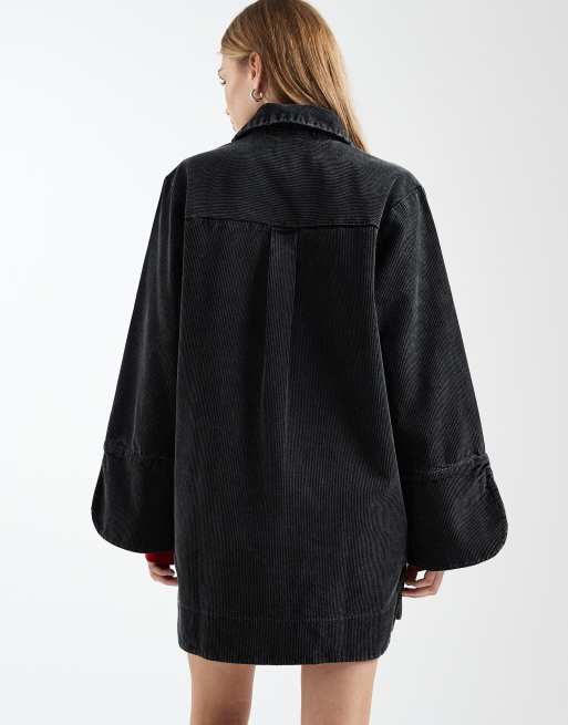 ASOS DESIGN - Robe chemise courte en velours côtelé avec revers larges et poches oversize - Noir, 4 de 4