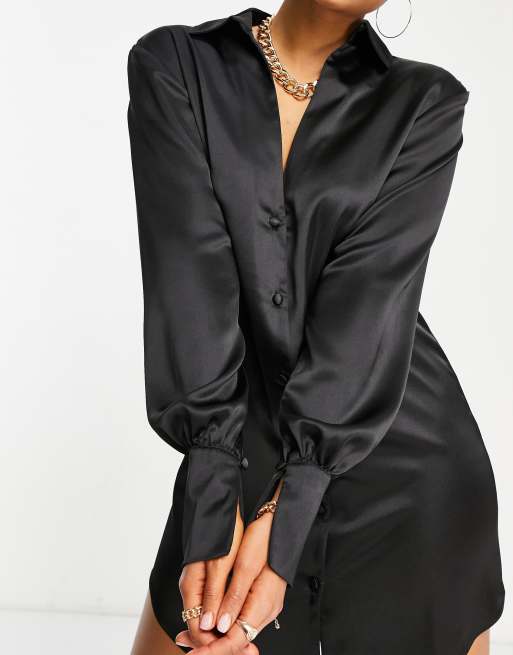ASOS DESIGN - Robe chemise courte et ample en satin à décolleté plongeant, 3 de 4