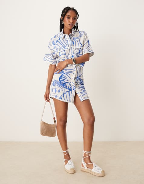 ASOS DESIGN - Robe chemise courte imprimée avec poches oversize - view 1