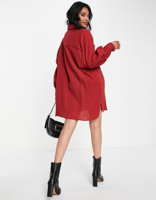 ASOS DESIGN - Robe chemise courte oversize en tissu double - Rouille, 2 de 4