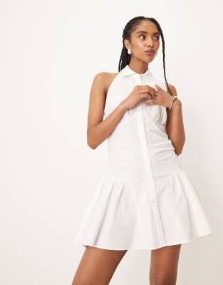 ASOS DESIGN - Robe chemise courte sans manches - Blanc