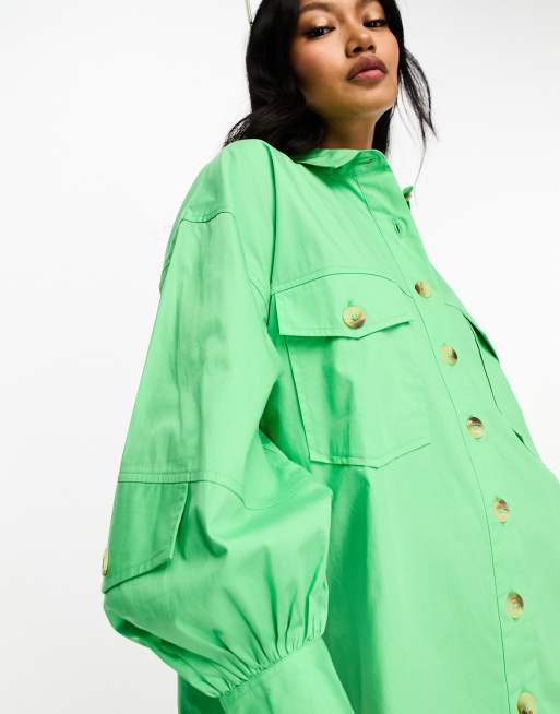 ASOS DESIGN - Robe chemise courte style fonctionnel avec poches sur les manches - Vert , 2 de 4