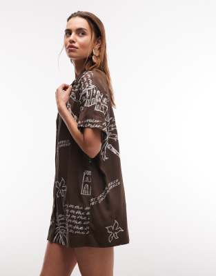 Robe chemise de bowling à imprimé - Chocolat-Multicolore 42