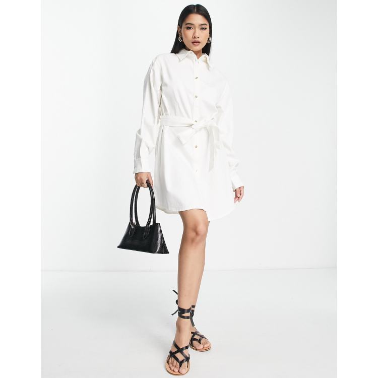 ASOS DESIGN Robe chemise en jean avec ceinture Blanc