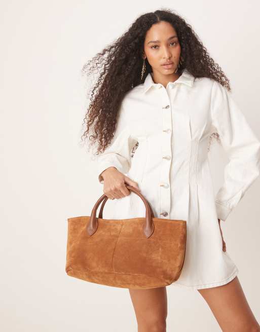 ASOS DESIGN - Robe chemise en jean avec taille cintrée et manches cocon - Écru, 4 de 4