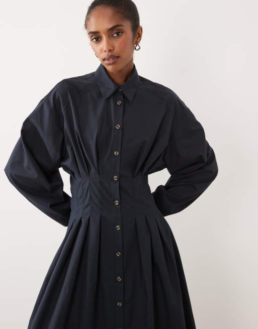 ASOS DESIGN - Robe chemise longue à détail cintré - Bleu marine, 2 de 4