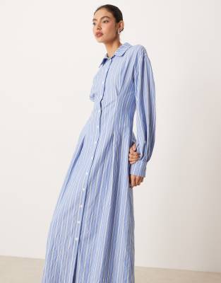Robe chemise longue à rayures - Bleu 34