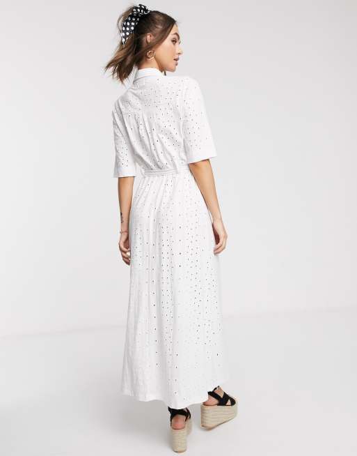 ASOS DESIGN Robe chemise longue en broderie anglaise Blanc