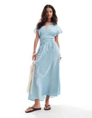 Femmes Robe Formelle Blanche avec Ceinture Satin Col en V Thé Longueur Robe de Cocktail avec Fente – FR
