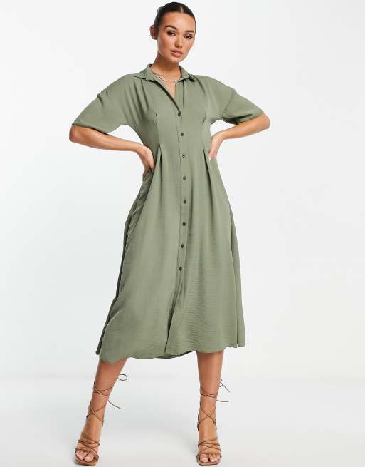 ASOS DESIGN Robe chemise mi longue avec fermeture boutonn e Kaki pastel