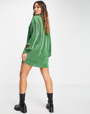 Femme Robe chemise plissée - Vert