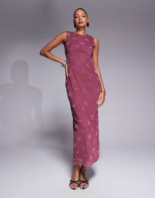 ASOS DESIGN - Robe colonne longue de soirée à motif fleuri dévoré - Vieux rose