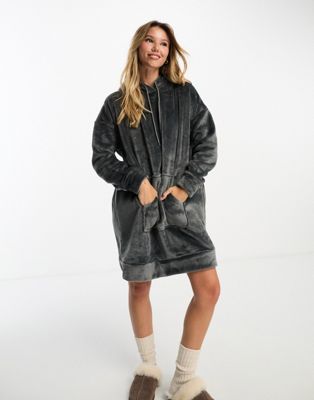 ASOS DESIGN lounge super soft fleece dress in dark grey - ASOS Price Checker