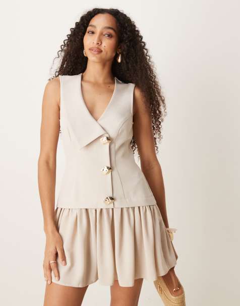 ASOS DESIGN - Robe courte 2-en-1 style gilet de costume - Crème vanille - view 1