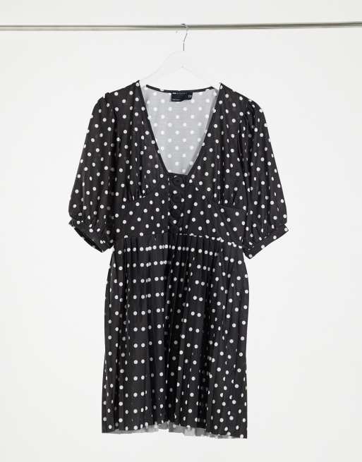 ASOS DESIGN - Robe courte à boutons avec jupe plissée à pois - Noir et blanc
