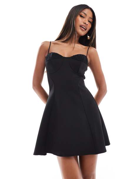 ASOS DESIGN - Robe courte à bretelles et buste froncé - Noir - view 1