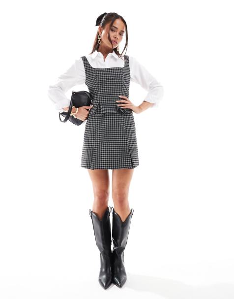 ASOS DESIGN - Robe courte à carreaux avec encolure carrée et détail plissé - view 1