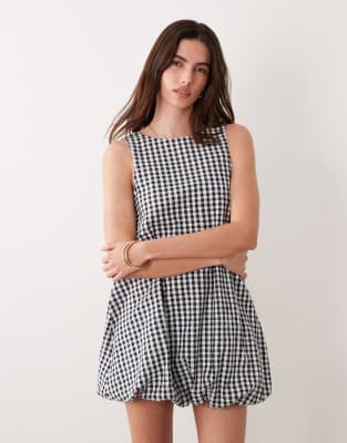 Robe courte à carreaux vichy et ourlet boule-Multicolore 42