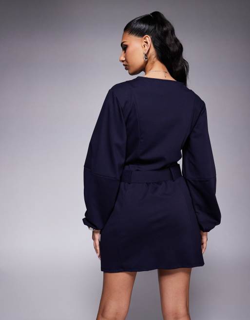 ASOS DESIGN - Robe courte à ceinture et manches bouffantes - Bleu marine, 4 de 4