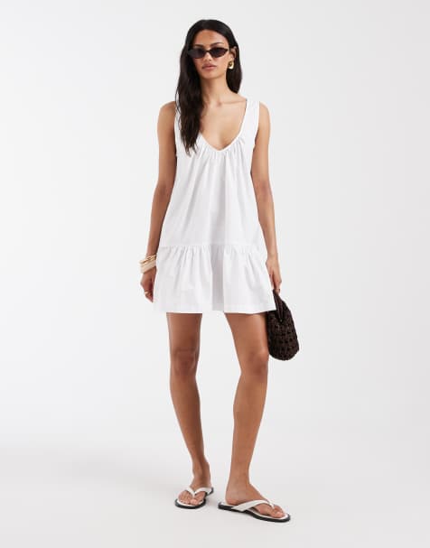 ASOS DESIGN - Robe courte à col en V et bords en dentelle - Blanc - view 1