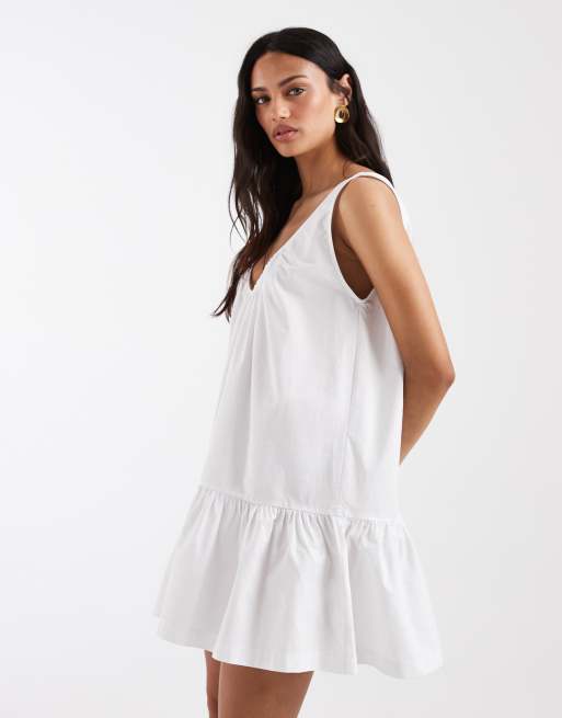 ASOS DESIGN - Robe courte à col en V et bords en dentelle - Blanc, 2 de 4