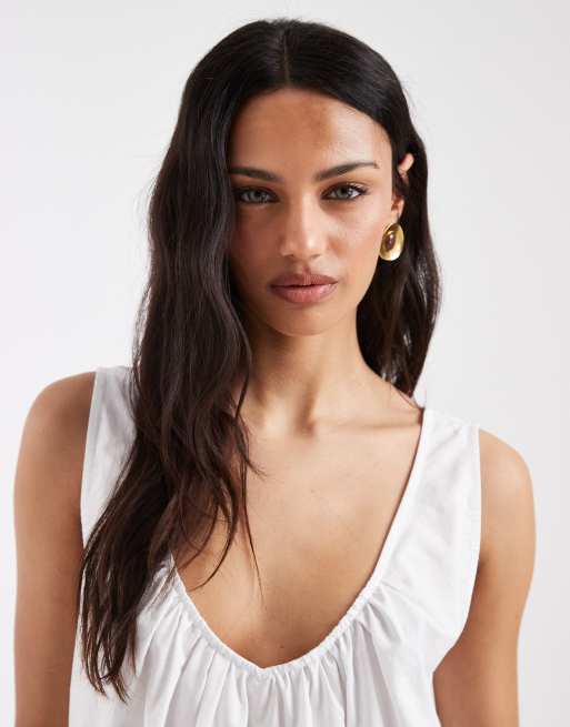 ASOS DESIGN - Robe courte à col en V et bords en dentelle - Blanc, 3 de 4