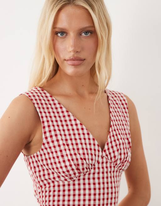 ASOS DESIGN - Robe courte à col en V - Vichy rouge, 3 de 4